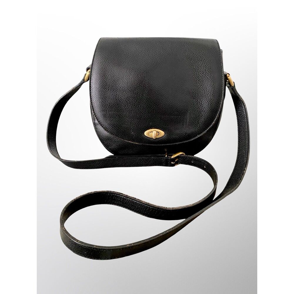 Vintage Coach 1994 Madison Carlyle 4401 Black Leather Crossbody Turnlock Italy - Picture 1 of 13